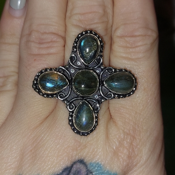 5 Stone Labradorite Gemstone Statement Ring - Picture 2 of 7